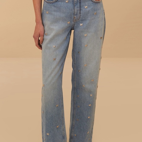 Farm rio Denim Embroidered Bows Pants - Picture 1 of 2